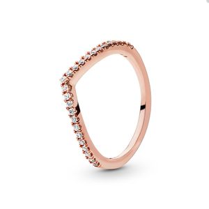 Luxury Rose Gold Wishbone Stacking Ring for Pandora 925 Sterling Silver Wedding Party Jewelry Designer Rings for Women Crystal Diamond Ring With Original Box