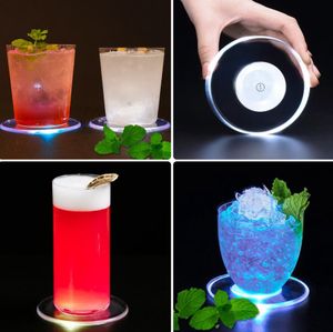 LED Coaster Acrylic Cup Holder Mug Stand Light Bar Mat Table Placemat Party Drink Glass Creative Pad Round For Bar Home Decor