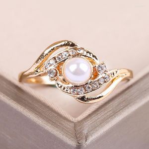 Rings Classic Imitation Pearl Wedding Ring for Women Elegant White Glass Filled Color Geometric Round