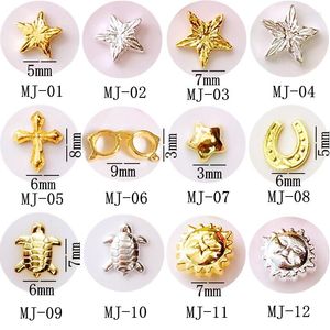 Nail Art Decorations 50pcs/pack Metal Pentagram Cross Glasses Star "u"shape Tortoise Sun 3d Jewelry Gel Nails Sticker Decoration