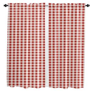Gardin vit röd rutig enkla gardiner för vardagsrum sovrum kök barn fönsterbehandlingar draperier