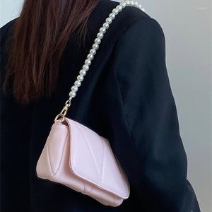 Evening Bags Pearls Chains Women Small Shoulder Bag Underarm Pink Pouch PU Leather Sweet Mini Flap Korea Fashion Cute Lolita Clutch Purse