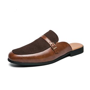 Vestido sapatos mulas homens sapatos de couro de verão chinelos casuais sandálias sapatos de macho escorregar em homens mocassins masculinos apartamentos mocassins brancos preto 230509