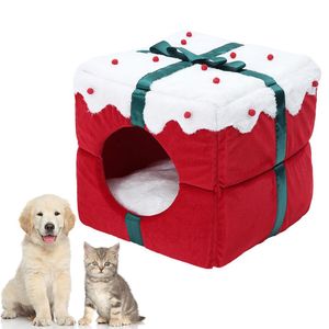 Mats Christmas Cat House Kennel Puppy Cushion Small Dogs Cats Nest Winter Warm Sleeping Pet Dog Bed Mat Supplies Christmas Gift Box