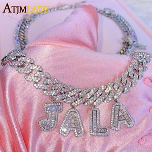 Pendant Necklaces Wholesale DIY Letter 12mm Cuban Choker Necklace Fashion 5A CZ Alphabet Initial Cubic Zirconia Iced Out Bling Name Jewelry 230511