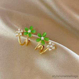 Stud Green Zircon Flower örhängen för kvinnor Green Elegant Light Luxury Flowers Stud Earring Fashion Smyckesgåvor