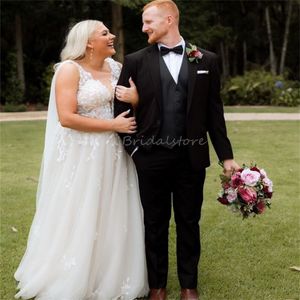 Plus Size Boho Hochzeitskleid Hippies A-Linie Tüll Spitze Bohemain Zivilbrautkleider 2023 Garden Beach Romantische koreanische Brautrobe de Mariee Atemberaubende Vestido de Noiva