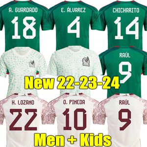 Raul 22 23 24 Mexico Soccer Jerseys Home Away Fans Player Lozano Vega Football Kit Shirt Camisetas de Futbol Alvarez Maillot Foot Men Kids 2023 Women Set