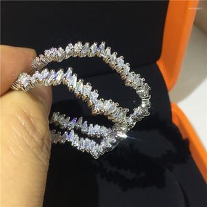 Hoop Earrings Handmade 925 Sterling Silver Baguette Earring Zircon Party Wedding For Women Bridal Statement Jewelry Gift