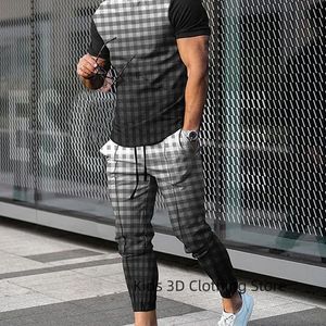 Men's Tracksuits Summer Sportwear Sets 3D Print Men Set Short Sleeve T-shirt Long Pants 2 Piece Sets Men's Trousers Tracksuit Men Clothing Outfit 230511