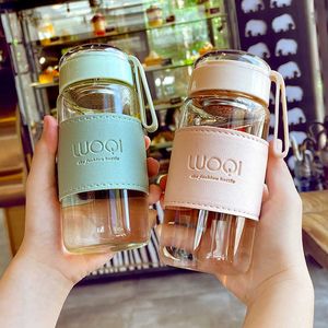 New 340ML 480ML Portable Cute Heat Resistant Glass Bottle For Drink Cold Water Juice Tea With Screw Lid Filter Net Easy To Carry