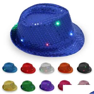 Party Hats Led Jazz Flashing Light Up Fedora Caps Sequin Cap Fancy Dress Dance Uni Hiphop Lamp Luminous A0301 Drop Delivery Home Gar Dhimh