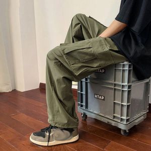 Godlikeu Mens Armygreen Cargo Pants Male Straight Jogger Summer Solid Casual Loose Trousers