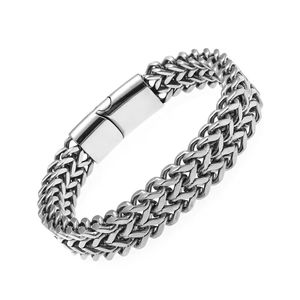 Mens Classic Silver Color Stainless Steel Braided Bracelet Metal Magnetic Closure Fashion Bracelet for Men