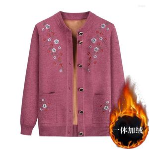 Kvinnors stickor högkvalitativa cardigans Autumn Winter Mormor Knittande tröja medelålders gamla kvinnor stickad kofta jacka tjock casual topp