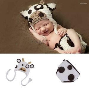 Set di abbigliamento Mucca da latte bianca Neonata Neonata Cappello Pannolino Set Pografia Puntelli Lavorato a maglia Nato Tornando a casa Abiti Costume animale carino