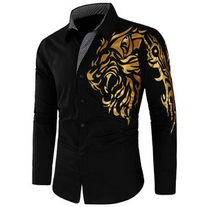 Men's Casual Shirts Luxury Gold Lion Black Slim Fit Long Sleeve Camisa Masculina Chemise Homme Social Club Prom 230511