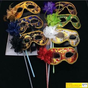 Venetian masquerade music mask on stick Mardi Gras Costume eye mask printing Halloween Carnival Hand Held Stick party Mask