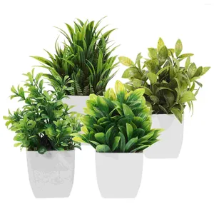 Decorative Flowers 4 Pcs Indoor House Plants Office Potted Decor Artificial Home Mini