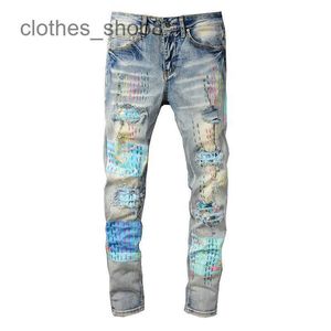 designer jeans Men's Jean Amirres Denim Mens Pants 814 High Street Fashion Jeans Youth Technology Hole Patch Colored Thread Elastic Slim Fit JCJJ