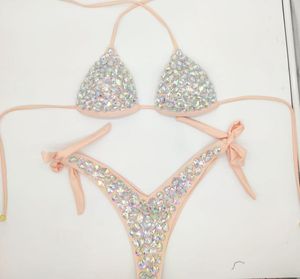 MEDIA DE MUNDA FUNHOR 2023 Férias Diamond Bikini Conjunto de cristal de cristal de cristal Sexy Mulheres Biquini Bling Stones