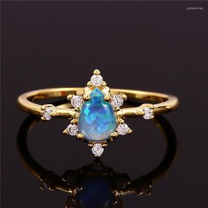 Fedi nuziali Boho Oro Argento Colore Anello nuziale Moda semplice Taglio a pera Fidanzamento Blu Opale bianco Pietra goccia d'acqua Regalo per le donne