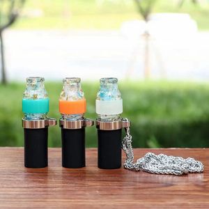 Latest Smoking Colorful Resin Glow In Dark Filter Silicone Hose Mouthpiece Tips Portable Steel Necklace Pendant Hookah Shisha Handle Cigarette Holder