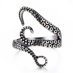 Cluster Rings Retro Viking Men Octopus Tentacle Silver Plated Ring Simple Punk Stainless Steel Adjustable Trend Street Party Jewelry