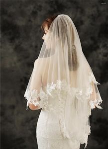 Bridal Veils Two Layers Wedding Lace Applique Tulle Net Veil Fingertip Length Ivory Bride Accessories