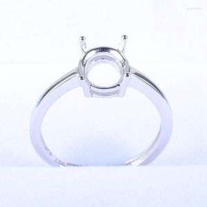 Cluster Rings Wholesale Silver Oval Cabochon 7x9mm Cut Semi Mount Ring Engagement White Gold Color Adjustable DIY Gem