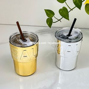 Ins 400 ml Glass Water Cups Drinking Tumbler Reusable Travel Coffee Glass Mug with Lid and Silicone Straw