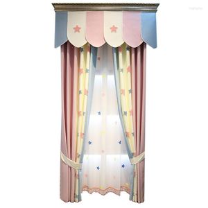 Tenda Personalizzata Principessa Vento Rosa Stelle Cuciture Tende per camerette per bambini Camera da letto Ragazze Polvere Finestra a bovindo Ombreggiatura corta