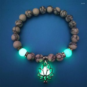 Bangle DoreenBeads Fashion Natural Stones Luminous Glowing In The Dark Lotus FlowerCharm Bracelet For Yoga Prayer Buddhism Jewelry