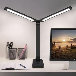 Table Lamps LED Double Head Reading Desk Lamp With 10W QI Wireless Charging Touch Control Dimmable Timing Eye Care Bedroom Decor