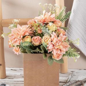 Decorative Flowers Real Touch 1 Bouquet Fashion Faux Silk Dahlia Flower Bridal Long Lasting Fake Realistic For Wedding