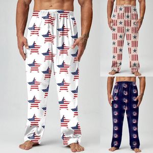 Calça de dormir masculino masculino grande e alto Treinamento masculino Treinamento Men Primavera Verão Independência Dia da impressão de pijama long casual