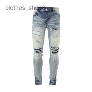 designer jeans män jean amirres denim herr byxor mode high street märke knä cashew blomma lapp sommar ny ljus blå w590