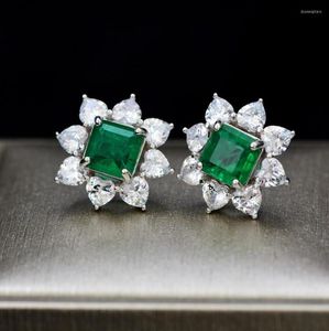 Stud Earrings 925 Sterling Silver With Square Not Natural Emerald Gemstone Ear Studs Ladies Fine Jewelry