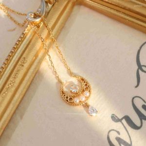 Chains LAMOON Necklace For Women Wedding Accessories Natural Moonstone Pendent Freshwater Pearl 925 Sterling Silver Chain Gifts NI081