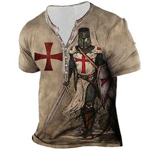 RUKAS Hemd Henly T-Shirt Grafik Temple Knight Cross Henly Grün Blau Lila Braun Grau 3D-Druck Groß Outdoor Casual Kurzarm