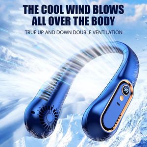 Mini ventilatore portatile da appendere al collo Ventilatore con fascia da collo senza lama Display digitale Raffreddatore d'aria elettrico Ventilatori elettrici ricaricabili USB