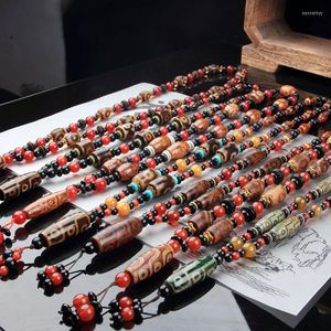 Kedjor natursten pärlstav halsband dzi pärla långa hängen tibetansk etnisk stil agat för män kvinnor handgjorda smycken gåvor