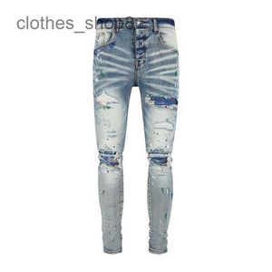 designer jeans Men's Jean Amirres Denim Mens Pants 2023Dark Blue Paint Stain New Slim Fit Jeans IPA3