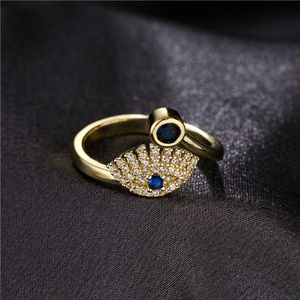 Design elegante Micro Pave Evil Eye Open Ring Open Hot Selling Gold Batined Jóias para Presente