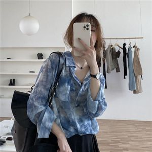 女性用ブラウス韓国スタイルの服女性のためのエレガントなシャツクールなブラウスシフォン女性インクスマッジシャツ春夏2023年ファッション