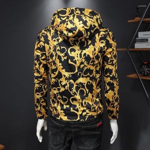 Giacche da uomo Giacca Felpa con cappuccio coreana da uomo Luxury Gold Print Bomber Men 2023 Royal Casual Cappotti Giacca a vento Abbigliamento Streetwear Social