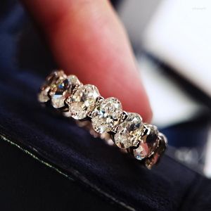 Ringos de cluster eternidade oval corte moissanita Diamond Ring Original 925 Sterling Silver Engagement Weanding Band Jewelry