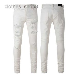 Designer Jeans Men's Jean Amirres Denim Mens Pants Jeans High Street Elastic Slim Fit White Diamond Hole Patch #7625 4But