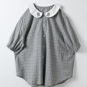 Women's Blouses Youth Kawaii Sweet Preppy Style Cotton Plaid Short Sleeve Shirt Girl Cute Summer School Japan Lolita Harajuku Blouse Top