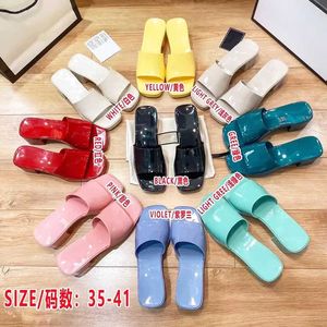 Fashion Designer Sandals Women Rubber Slides Sandals Chunky Platform Slipper Heel 6cm Embossed Heel Rubber Sole Size 35-41 With Box Dust Bag NO267